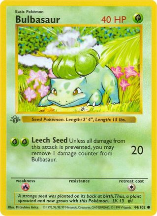 Bulbasaur 044/102  - Unlimited Base Set Shadowless - Common